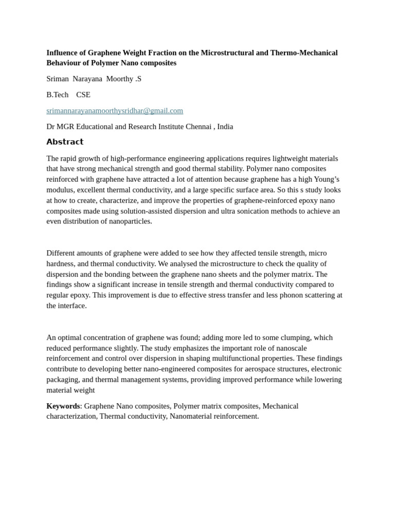 Influence of Graphene Weight Fraction on the Microstructural and Thermo ...