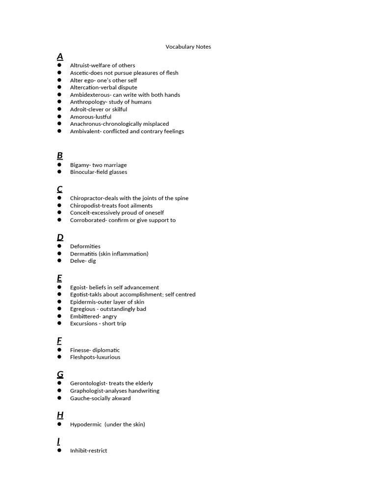Vocabulary Notes | PDF