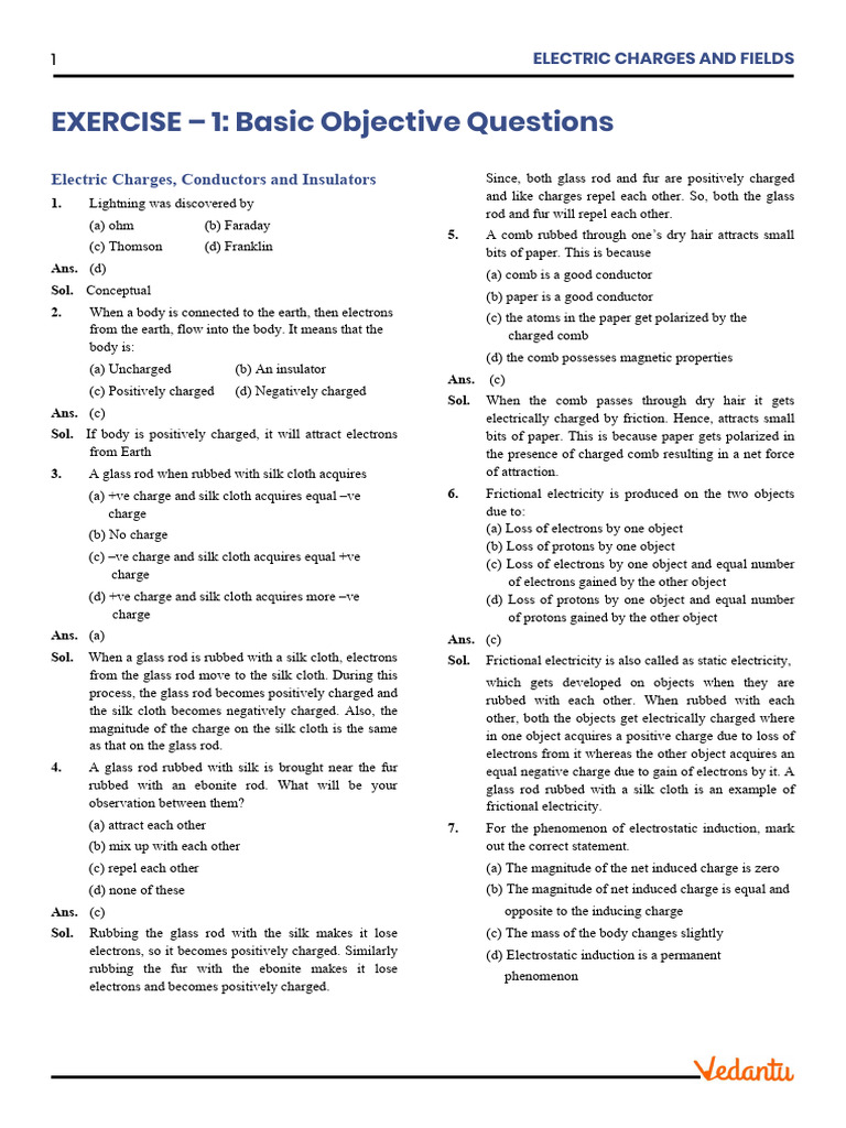 Electric Charges and Fields Ex-1 | PDF | Electric Charge | Electricity