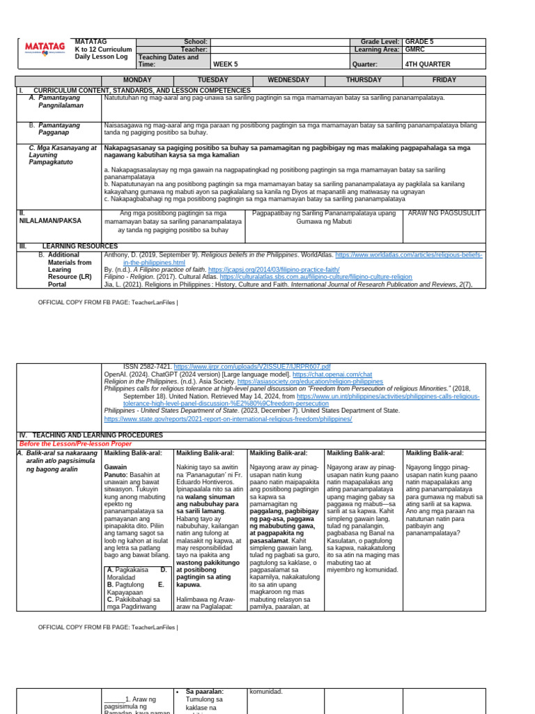 DLL q4 GMRC 5 Week 5 | PDF