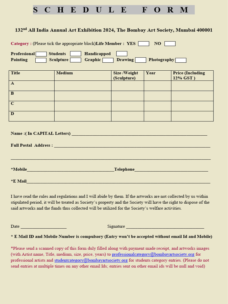 Exhibition Entry Submission Form 2024 | PDF