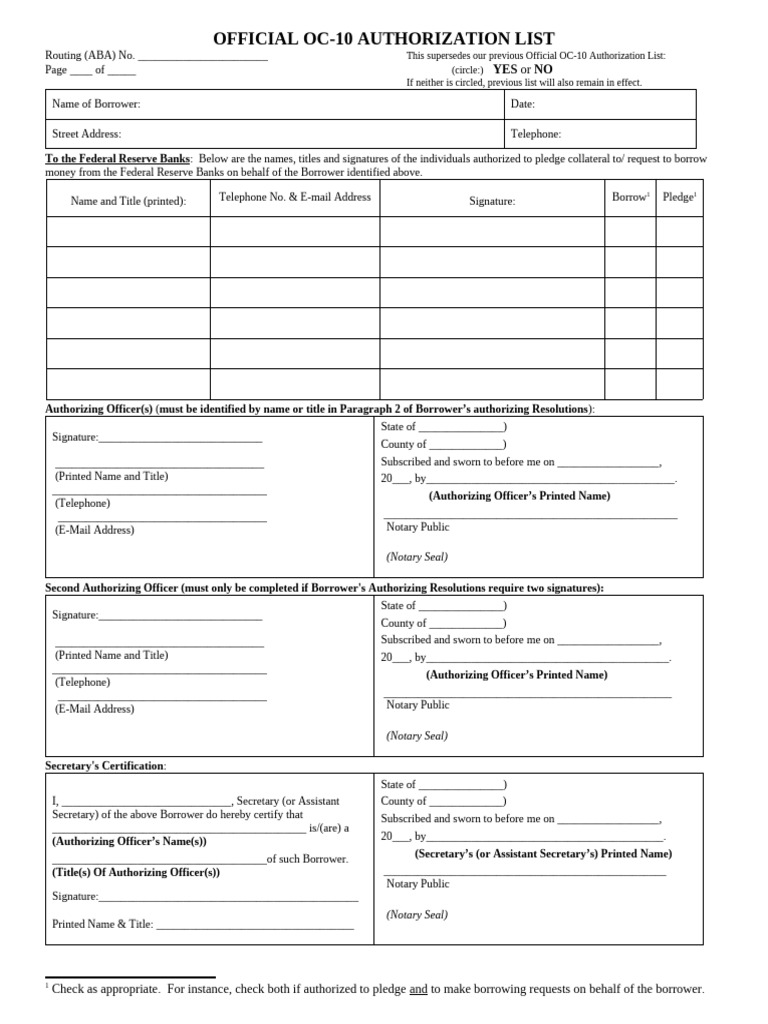 Official OC-10 Authorization List | PDF