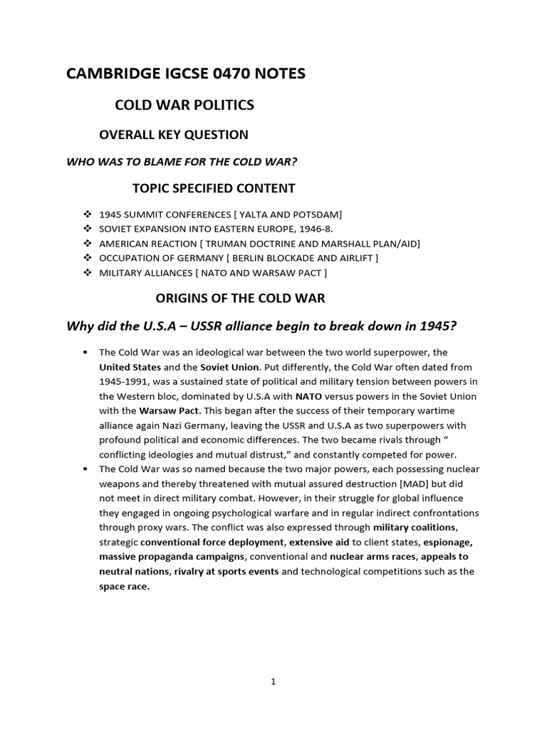 Igcse Notes-Cold War, 1945-50 | PDF | Cold War | Allies Of World War II