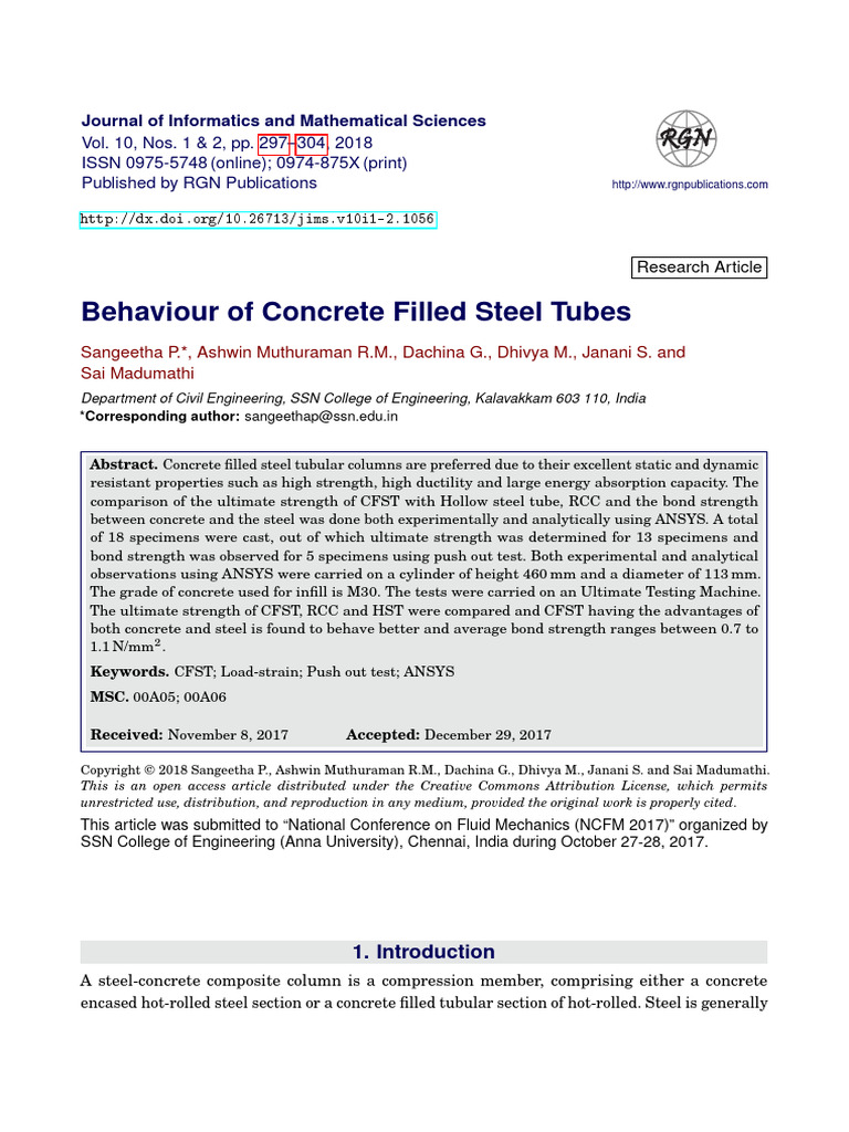 Behaviour of Concrete Filled Steel Tubes | PDF | Strength Of Materials ...