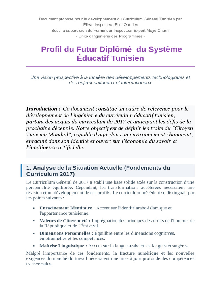 Profil Du Futur Diplômé Du Système Éducatif Tunisien | PDF ...