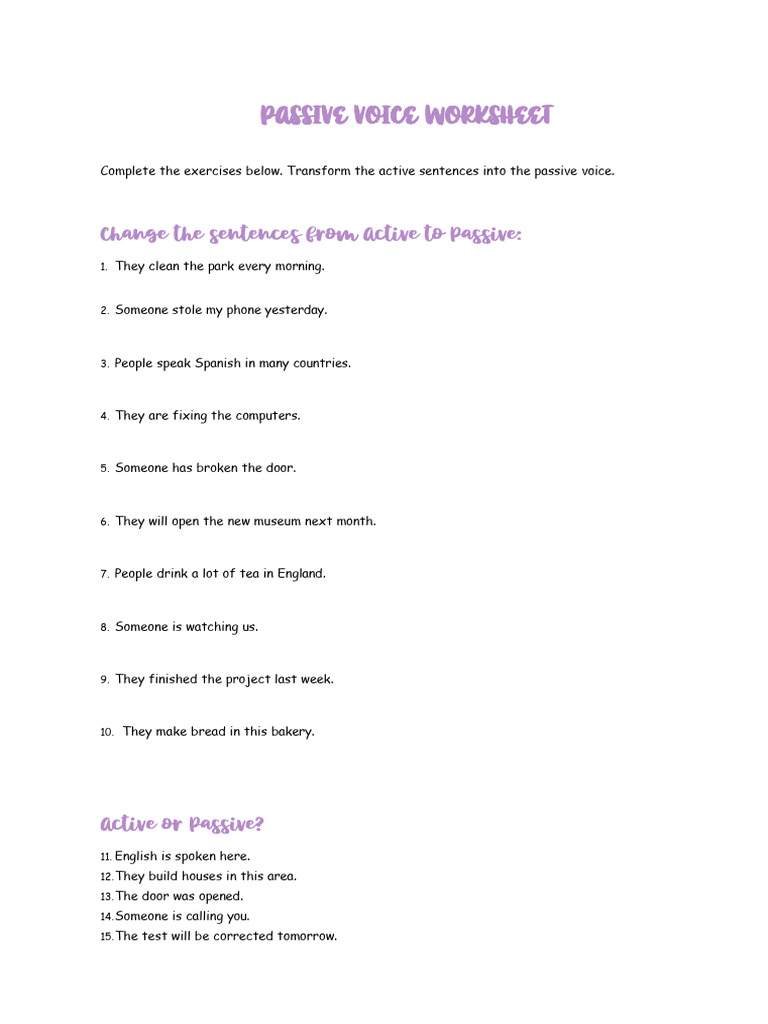 Passive Voice Worksheet | PDF