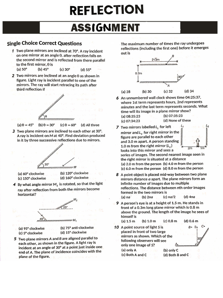 Ray Optics Reflection Assignment | PDF