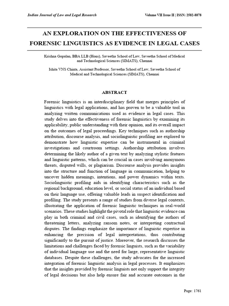 An Exploration On The Effectiveness of Forensic Linguistics As Evidence ...