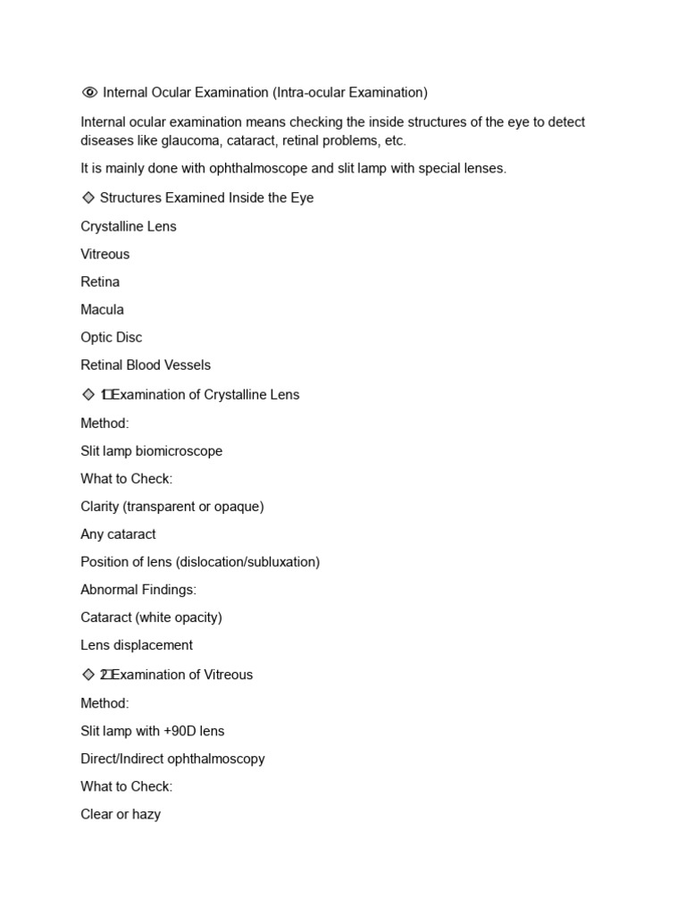 Internal Ocular Examination 1 | PDF