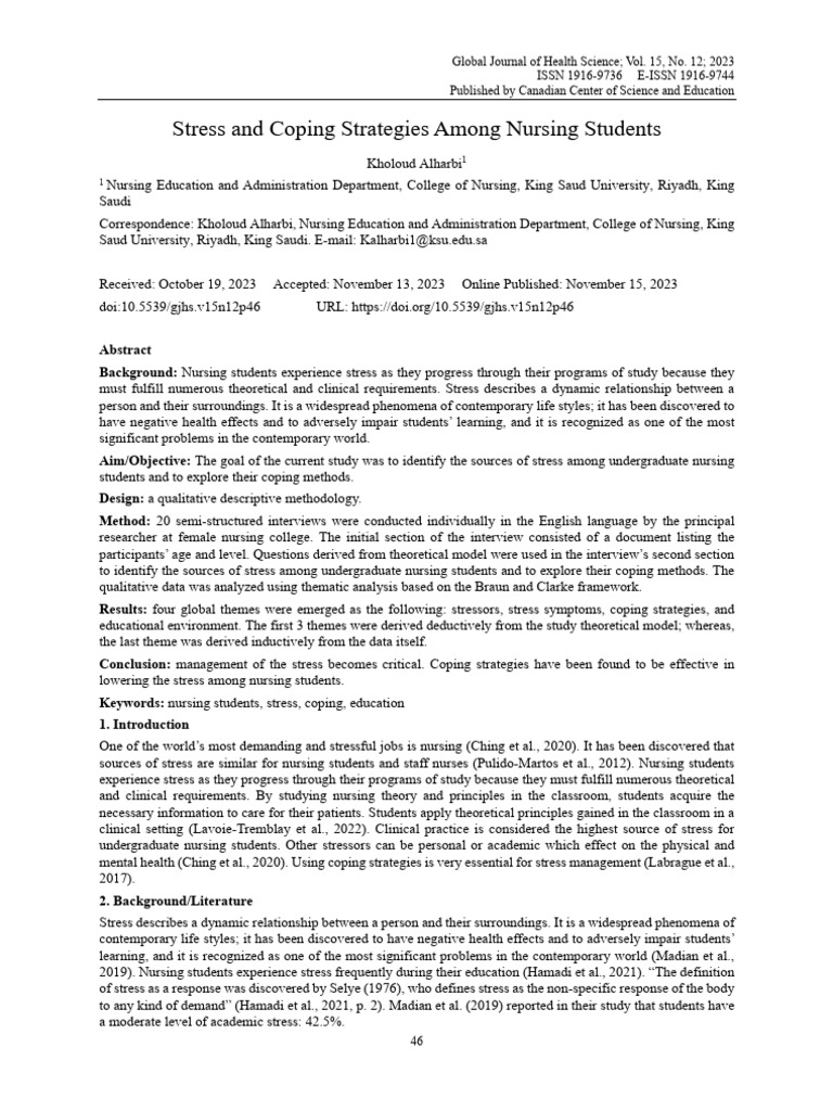 Stress and Coping Strategies Among Nursing Student | PDF | Stress ...