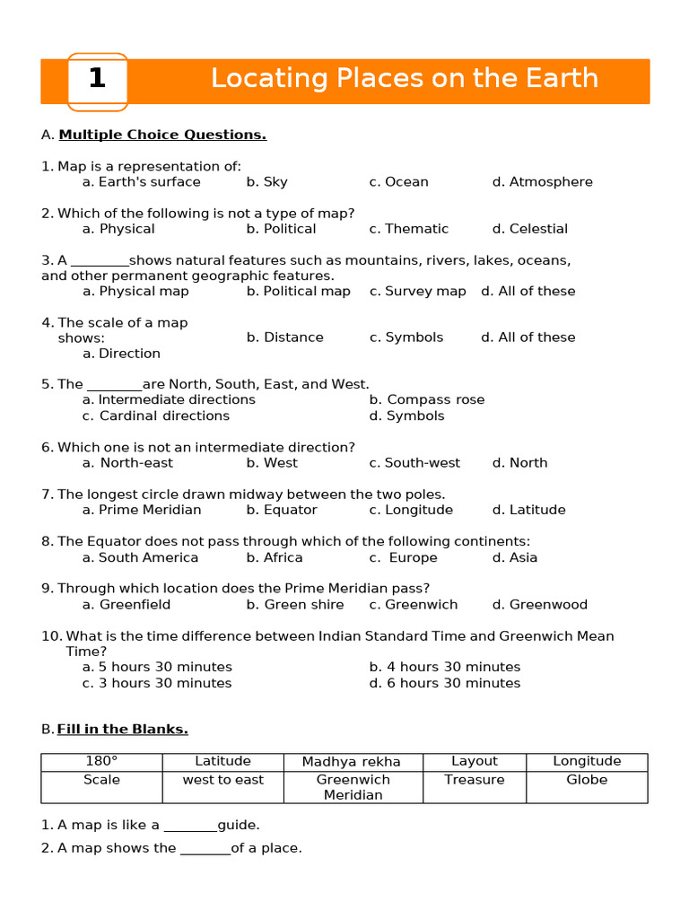 Chapter 1 Locating Places On The Earth Worksheet | PDF | Latitude ...