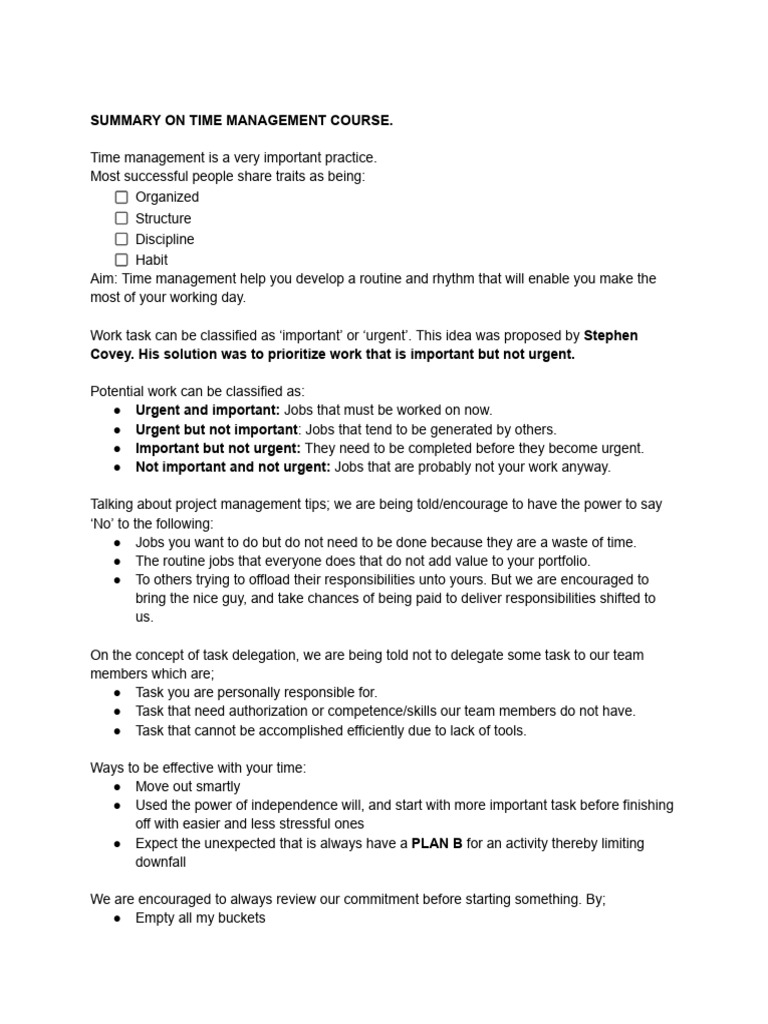 Summary Course On Time Management Alison Online Certificate - Tata ...