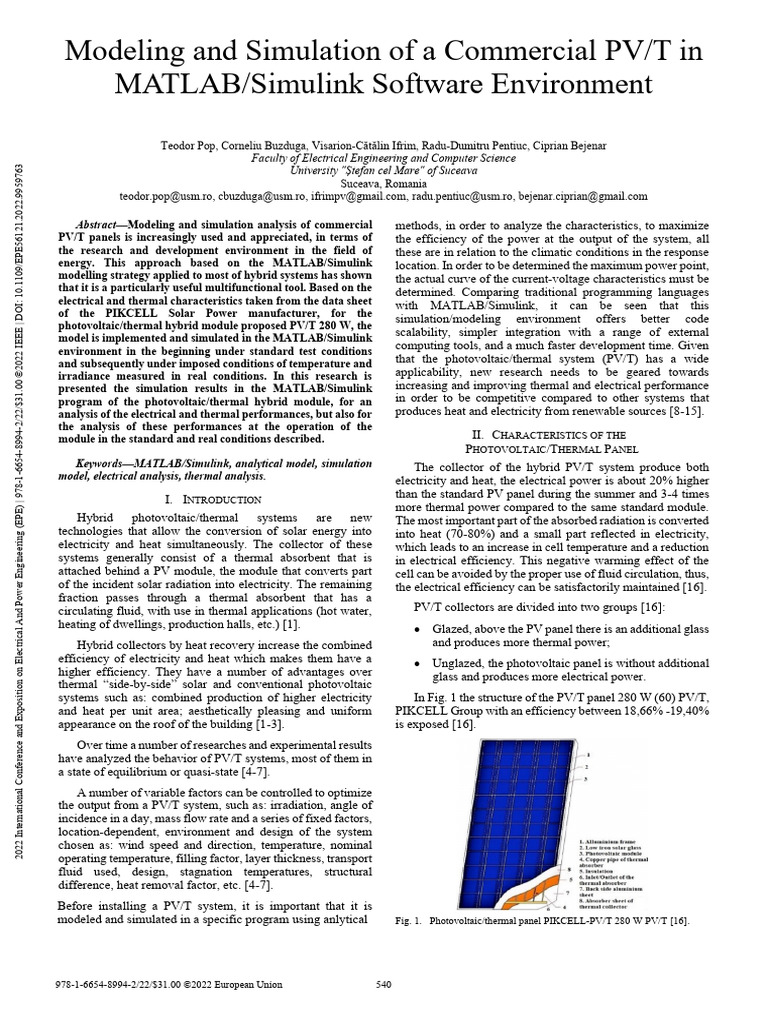 Modeling and Simulation of A Commercial PV T in MATLAB Simulink ...