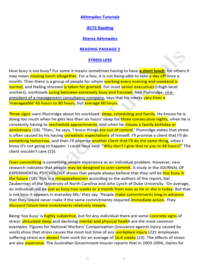 Passage 2 - Stress Less - Sheroz Akhmadov | PDF | Occupational Stress ...