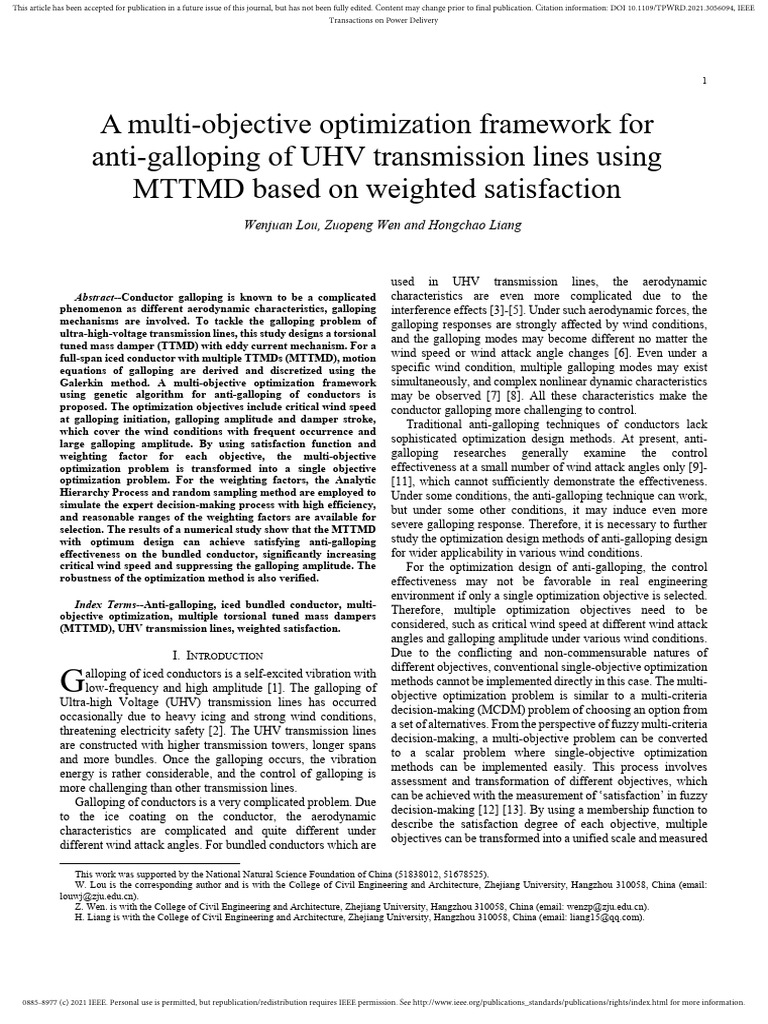 A Multi-Objective Optimization Framework For Anti-Galloping of UHV ...