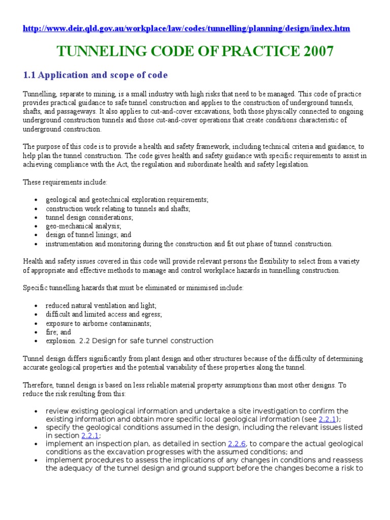 Tunneling Code of Practice | Personal Protective Equipment | Tunnel