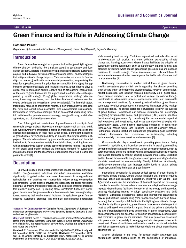 Green Finance and Its Role in Addressing Climate Change | PDF | Climate ...