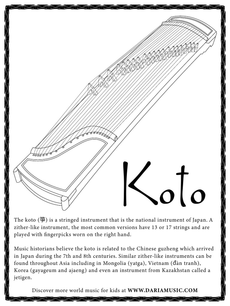 TheKotoInstrumentofJapanFreebieColoringPage 1 | PDF