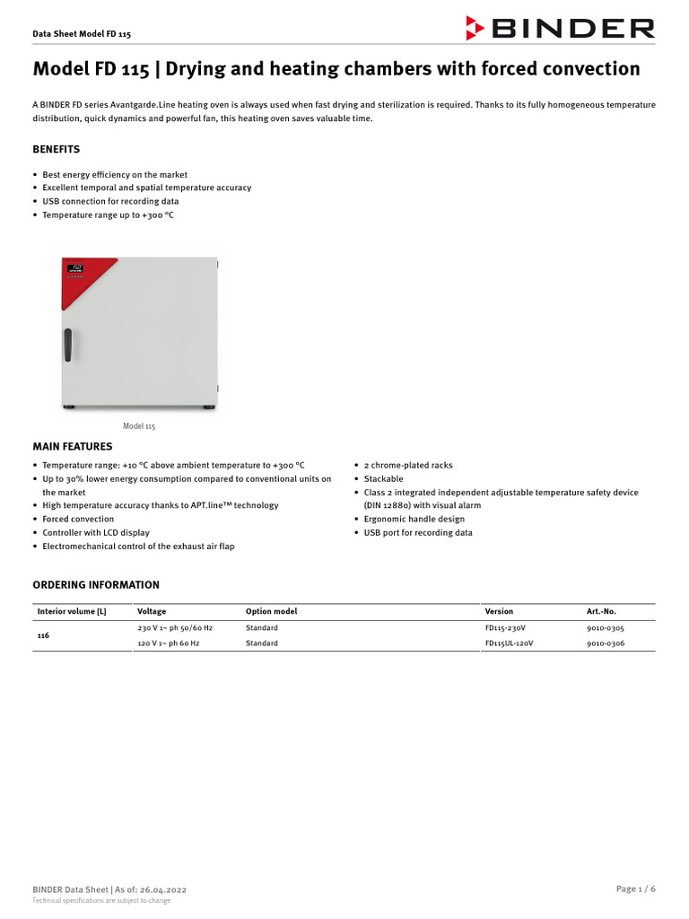 01746c44 Data Sheet Model FD 115 en | PDF | Calibration | Temperature