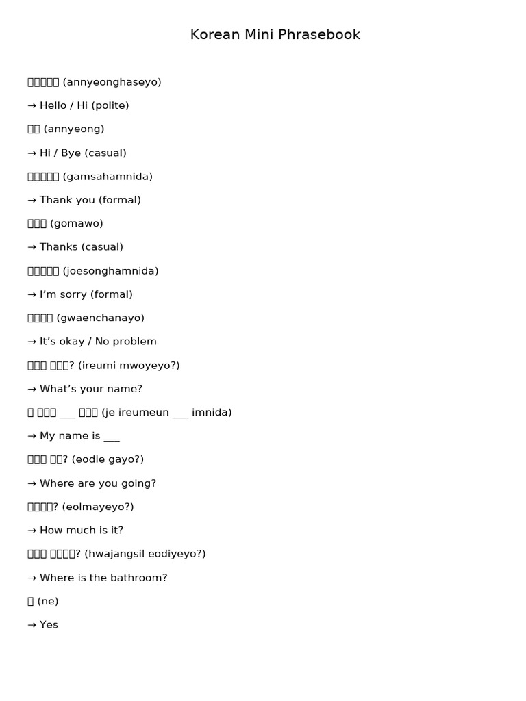 Korean Mini Phrasebook | PDF