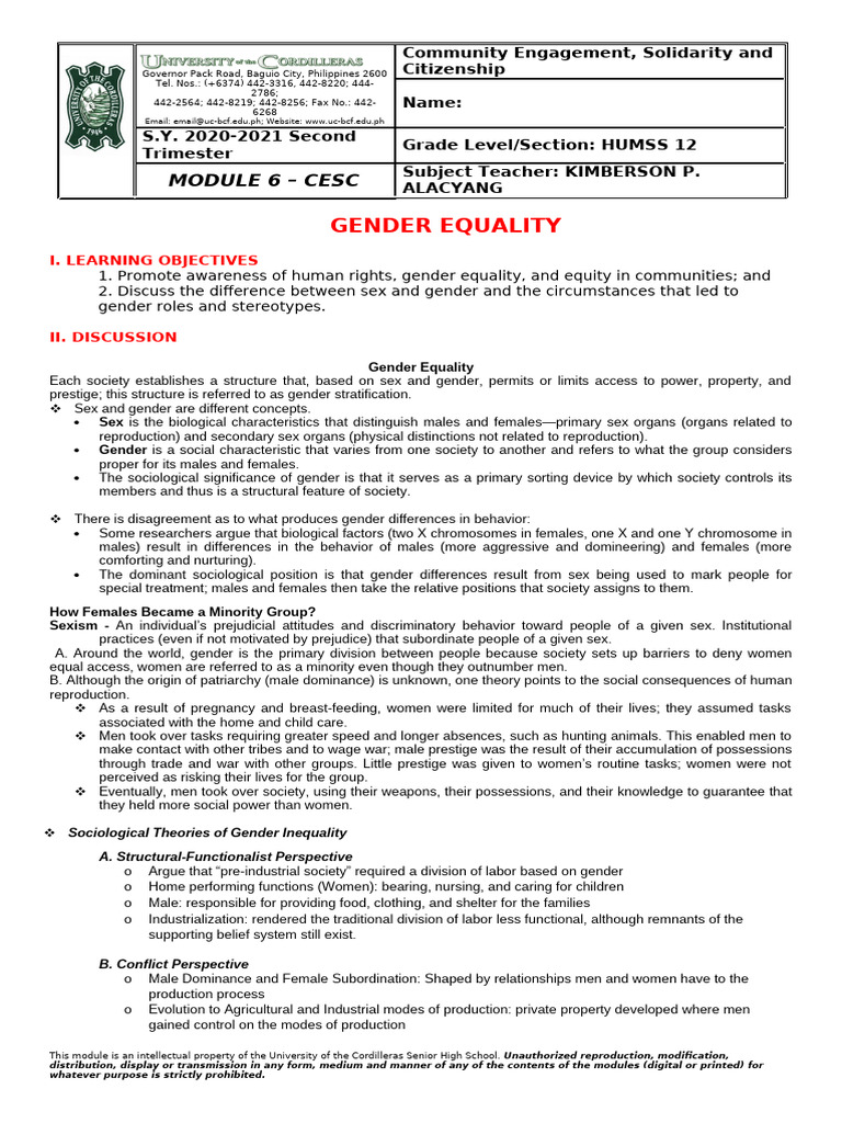 Module 6 Cesc Gender Equality | PDF | Woman | Gender Studies