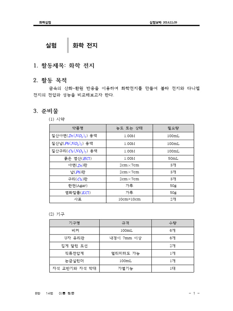 화학 전지 2814 원준 | PDF