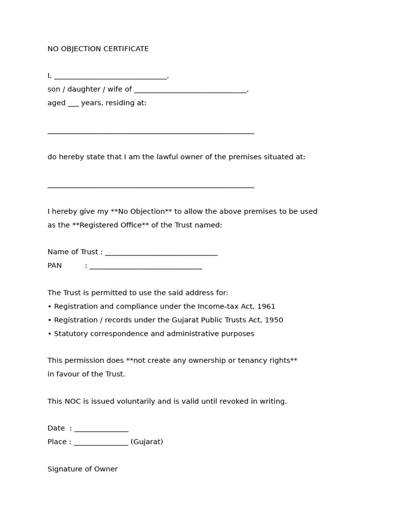 NO OBJECTION CERTIFICATE-Mama Sahen | PDF | Income Tax | Property Law