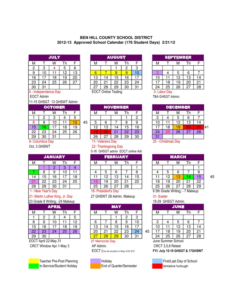 Approved Calendar 2012-13 | PDF