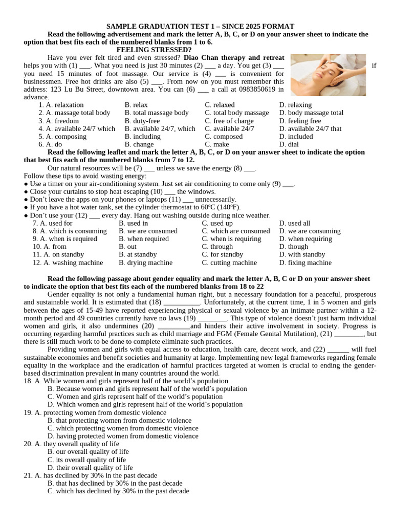 Sample Graduation Test 1 | PDF | Learning | Language Acquisition