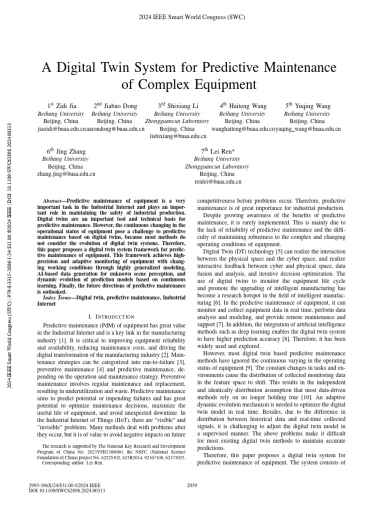 A Digital Twin System for Predictive Maintenance of Complex Equipment ...