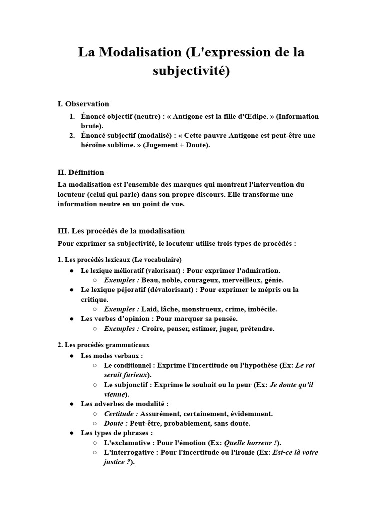 La Modalisation 1er BAC | PDF | Phrase | Syntaxe