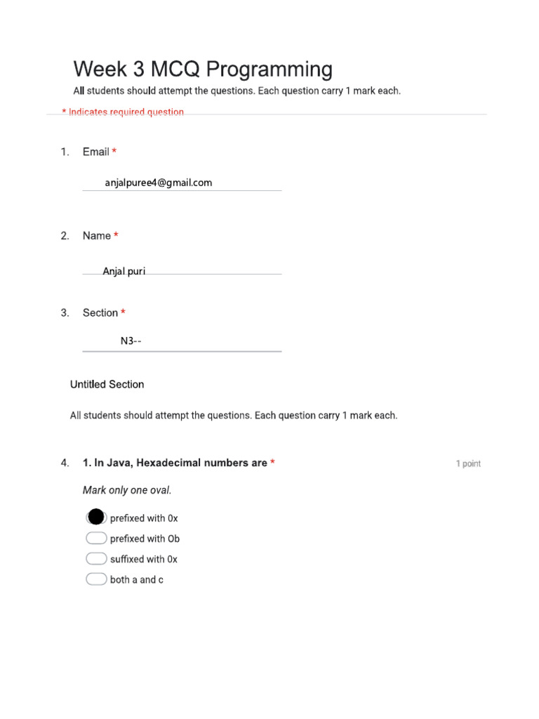 Week 3 MCQ Programming ANS | PDF
