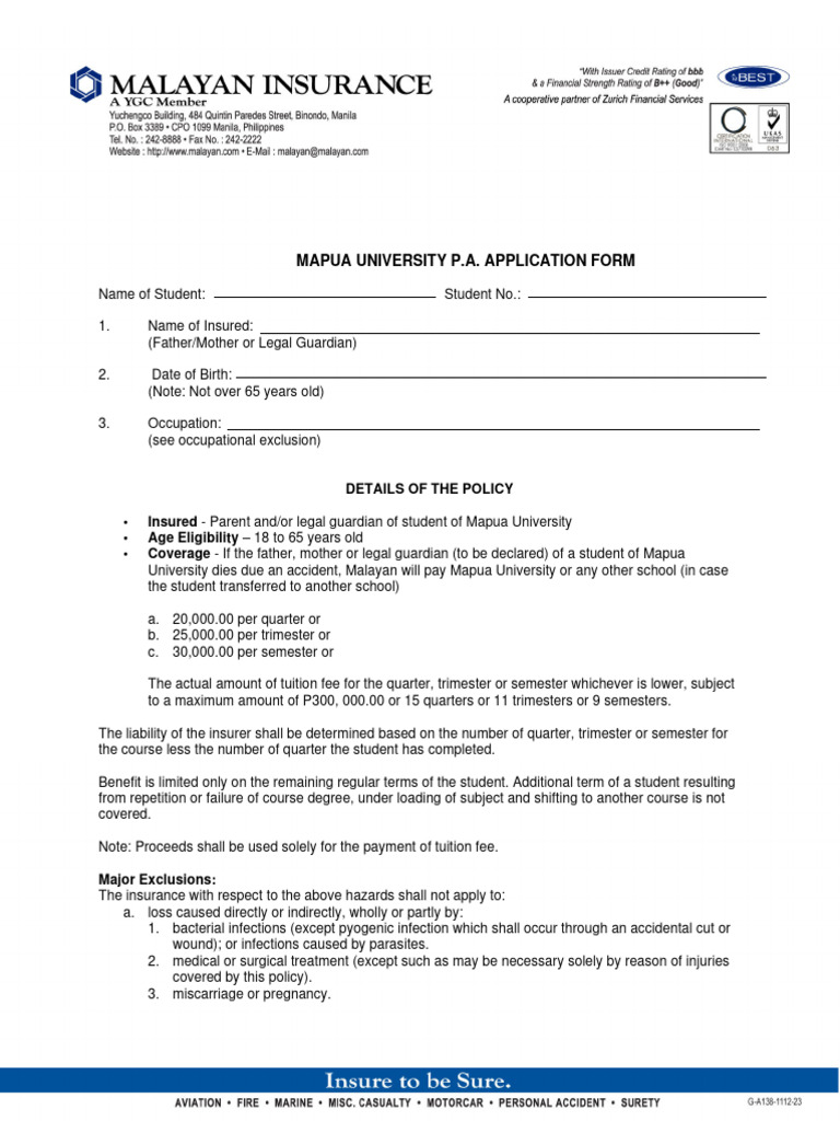 MAPUA University - Tuition Fee Form | PDF | Insurance | State Of Emergency