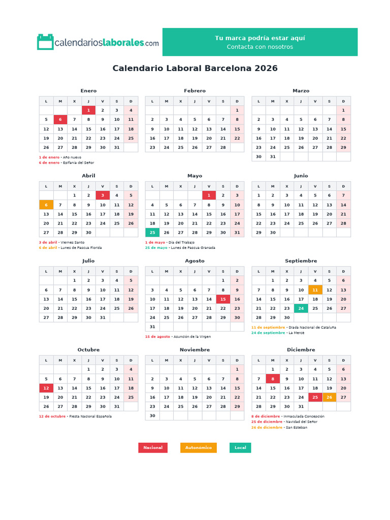 Calendario Laboral Barcelona 2026 PDF | PDF | Observancias | Fiestas ...