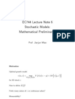 EC744 Lecture Note 6 Stochastic Models: Mathematical Preliminaries