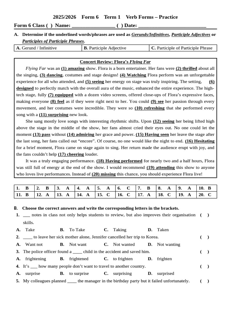2025-2026 1st Term F6 Grammar - Verb Forms - Practice - Blank | PDF ...
