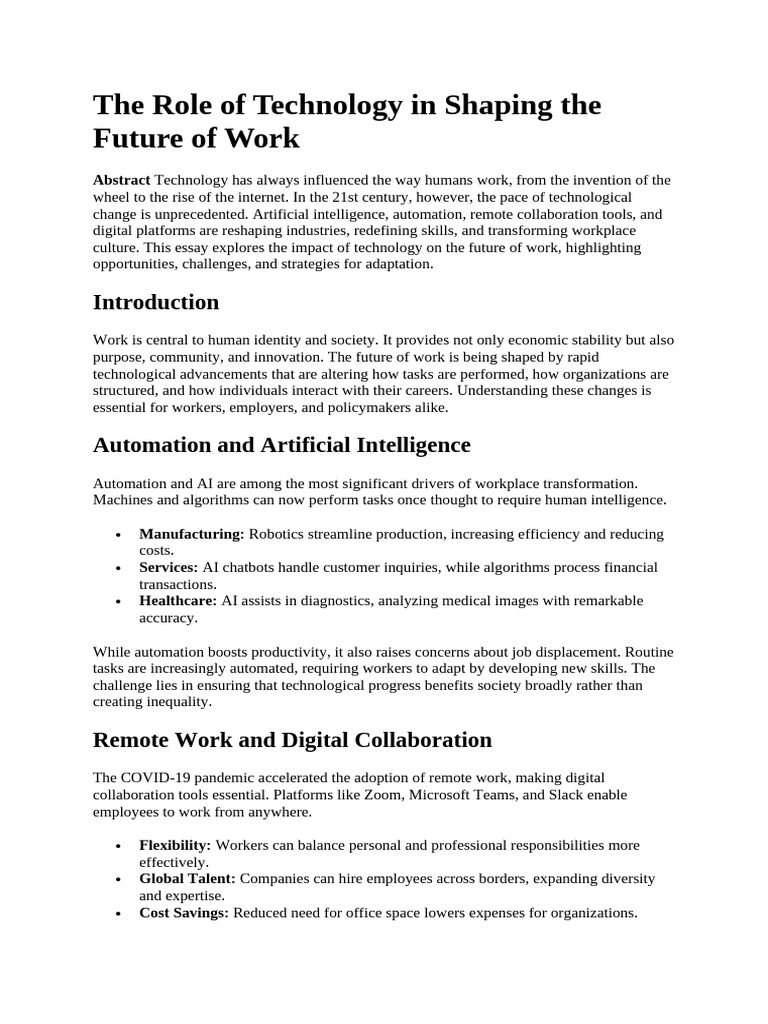 The Role of Technology in Shaping The Future of Work | PDF | Employment ...