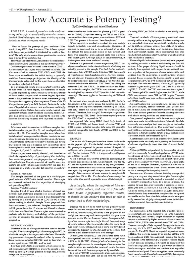 Cannabis Potency Testing Accuracy | PDF | Gas Chromatography ...