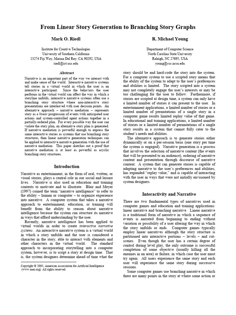 From Linear Story Generation To Branching Story Graphs | PDF ...
