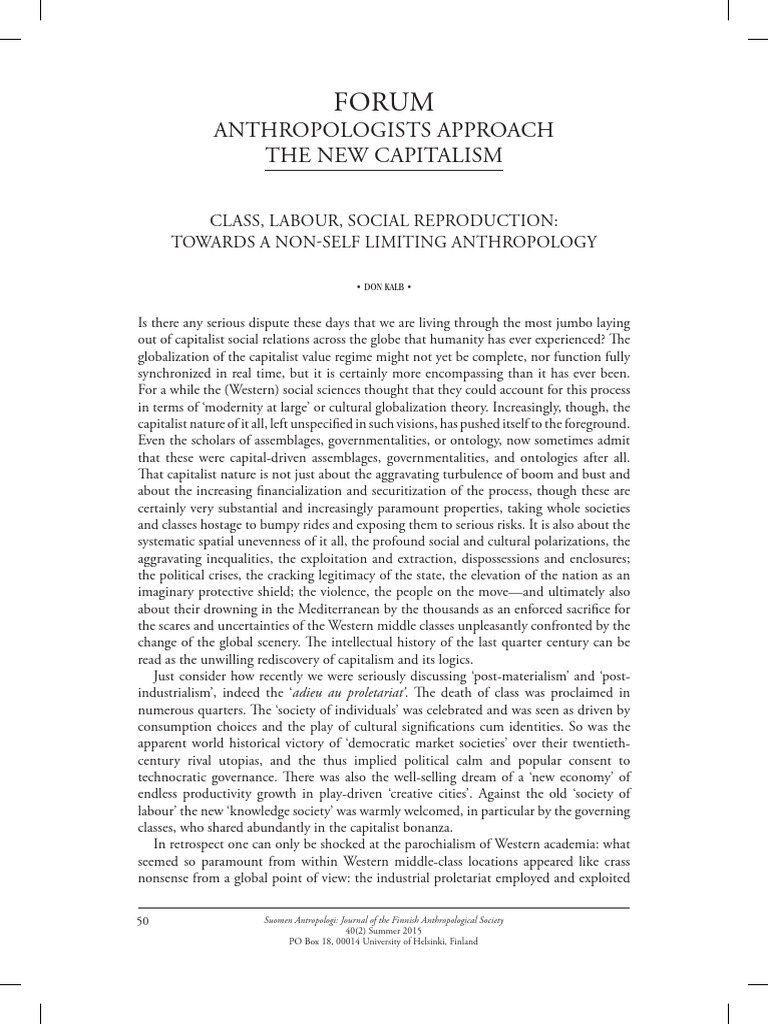 Kalb (2015) Class Labour and Social Reproduction | PDF | Anthropology ...