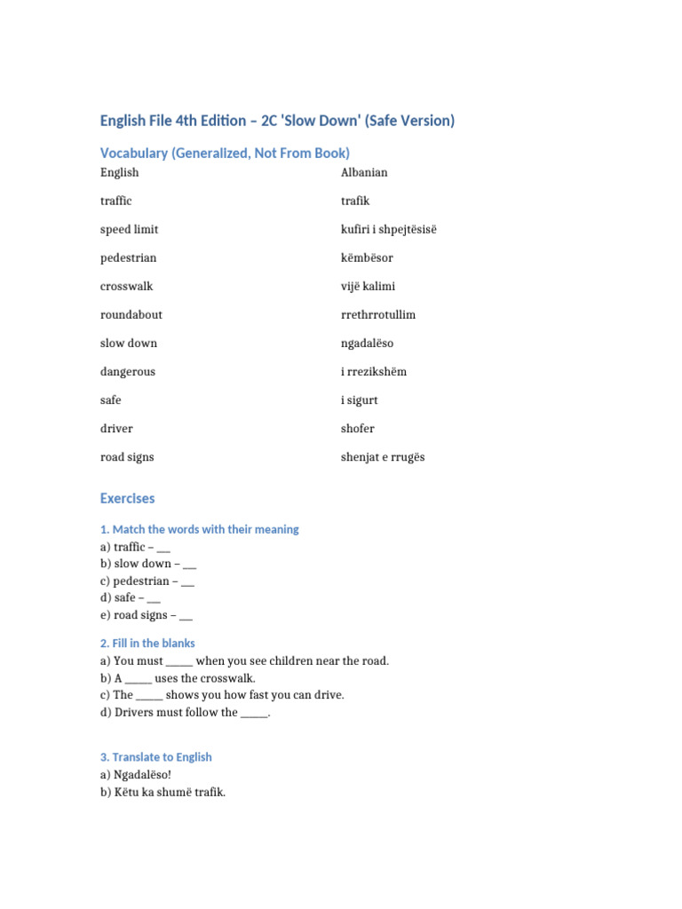 English File 2C Slow Down Vocabulary Exercises | PDF