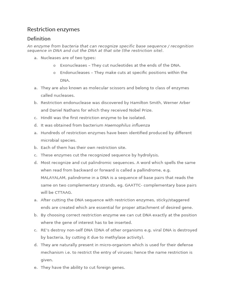 Restriction Enzymes | PDF | Restriction Enzyme | Dna