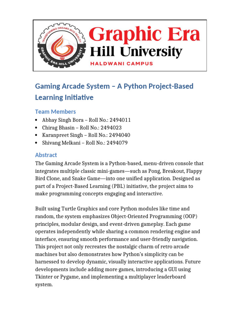 Gaming Arcade System Report With Header | PDF
