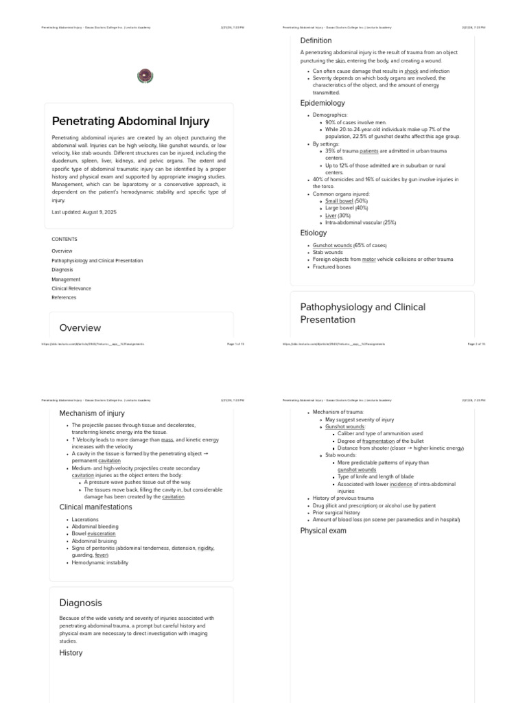 Penetrating Abdominal Injury | PDF | Major Trauma | Medical Emergencies