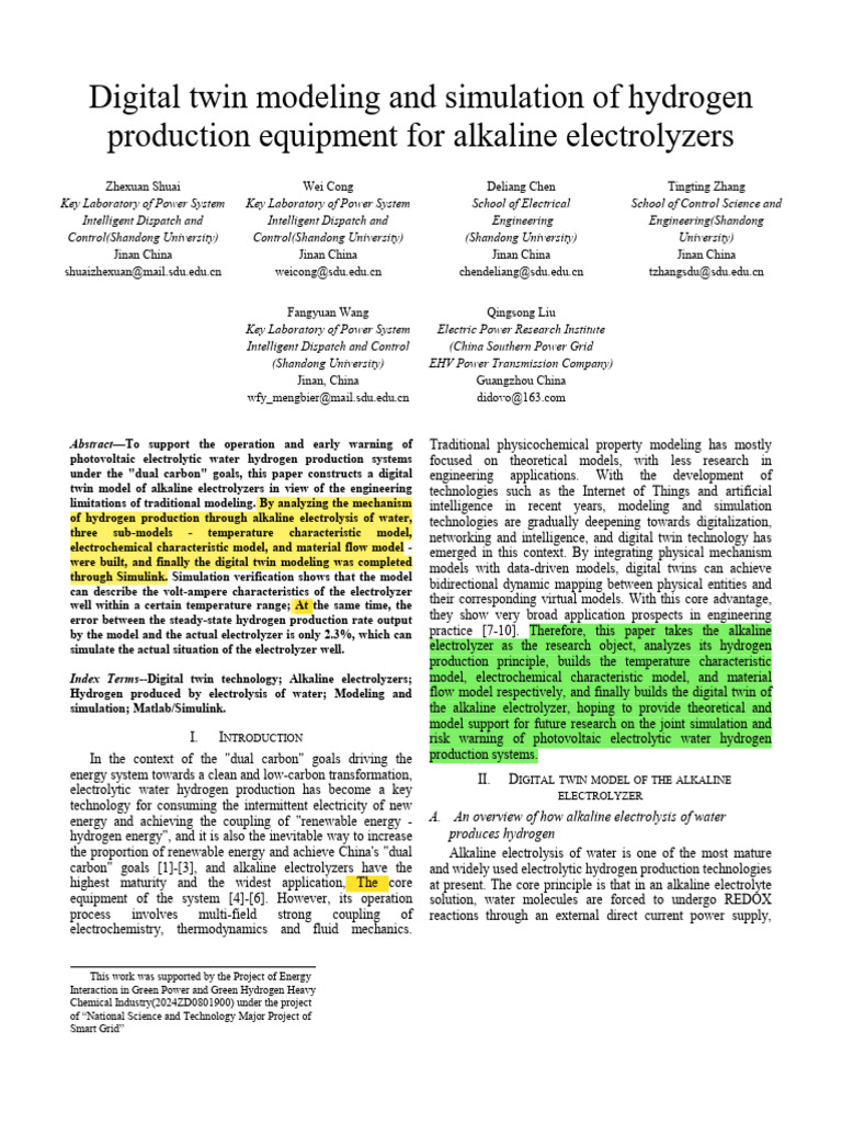 Note - Digital Twin Modeling and Simulation of Hydrogen Production ...