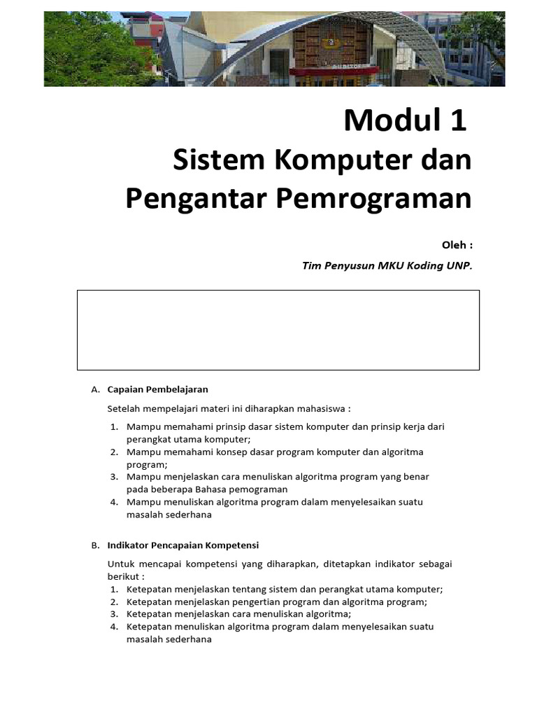 Modul 1. Sistem Komputer Dan Pengantar Pemrograman | PDF