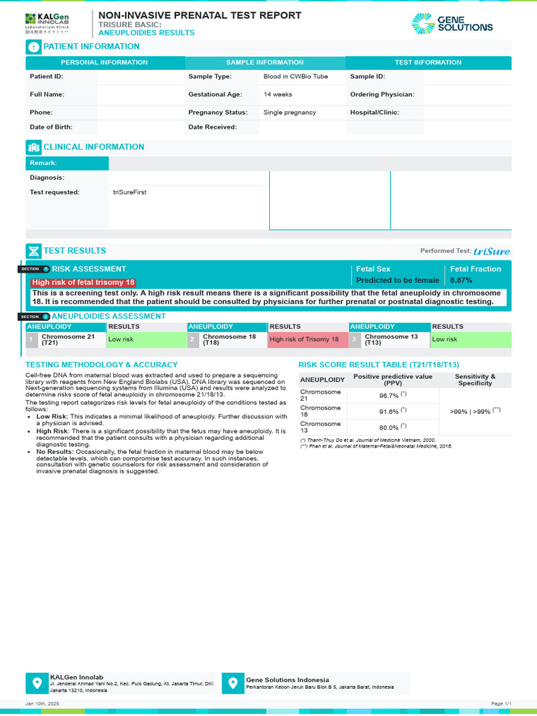 Contoh Hasil Trisure Basic-Thalassemia | PDF | Biochemistry | Chemistry
