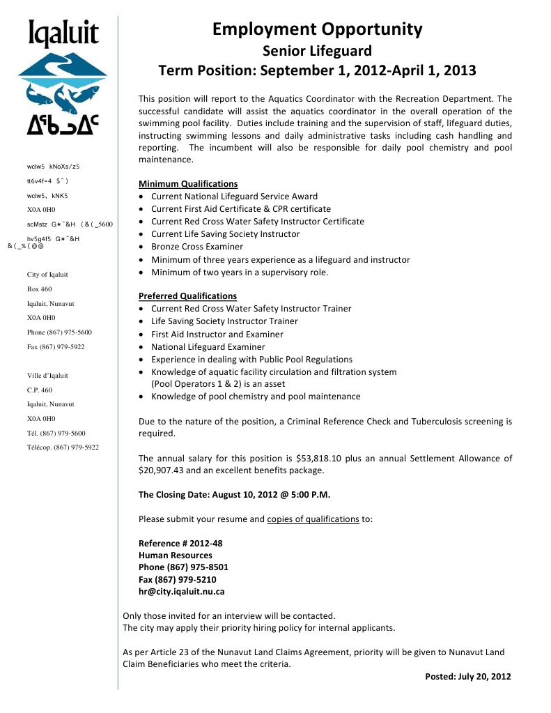 Senior Lifeguard Posting | PDF