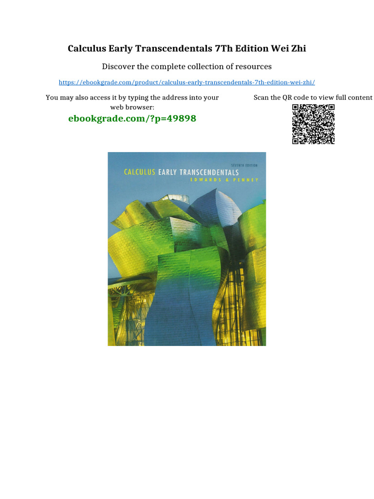 Calculus Early Transcendentals 7th Edition Wei Zhi Updated 2025 | PDF ...