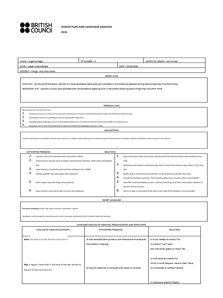 Angelina TP5 Lesson Plan | PDF | Linguistics | Human Communication